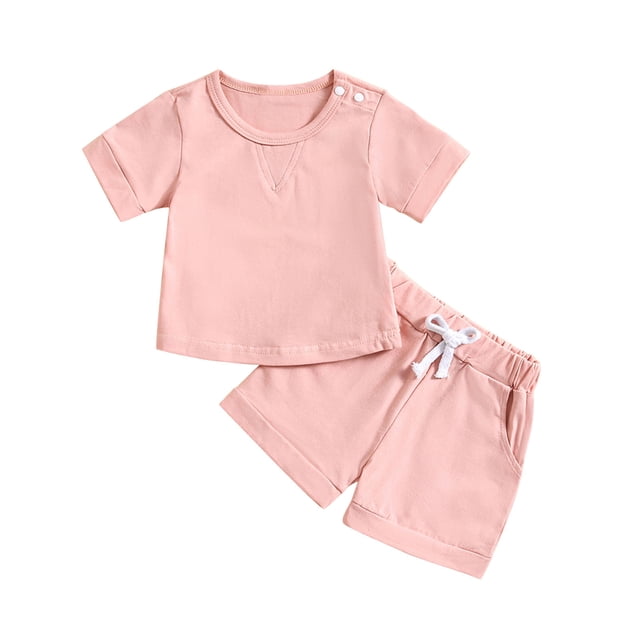 Odeerbi 0-2 Años Niños Niñas Conjuntos de Verano Camiseta de Manga Corta de Algodón Pantalones Cortos Conjunto de Dos Piezas