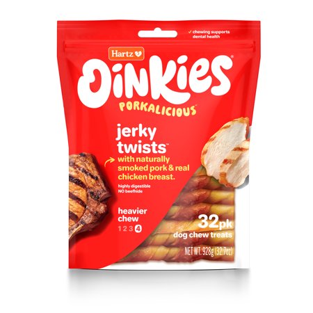 UPC: 0032700129514 | Hartz Oinkies Rawhide-Free Chicken Wrapped Smoked Pig Skin Twists Dog Treats  32.8oz (32 Count)