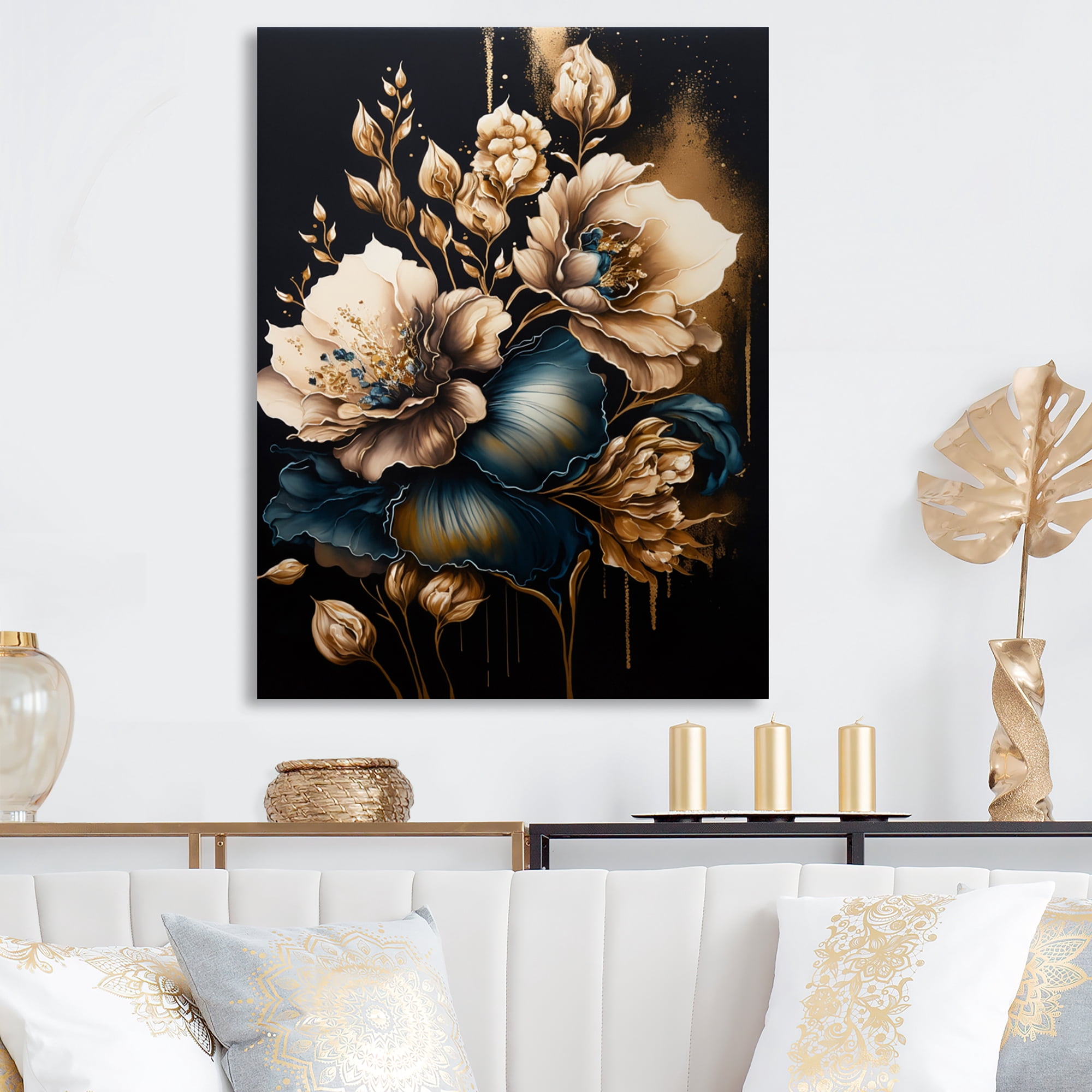 Designart Blue And Gold Gladiolus Flowers I Canvas Wall Art