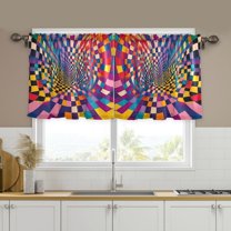 Yayeee Kitchen Curtains Set of 2 Light Filtering 57"x24" Over Sink Window Panels, Colorful Wavy Plaid