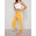 thumbnail image 6 of Prettady Women Capris Pants High Waist Drawstring Comfy Casual Pants Casua Loose Trousers Buttons Trim with Pockets Yellow XXL, 6 of 9