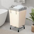 thumbnail image 3 of Laundry Hamper with Wheels, 160L Rolling Laundry Sorter Cart with Heavy Duty Steel Frame, Large Clothes Hamper with Handles for Bedroom, Bathroom, Laundry Room, Beige and Gray, 3 of 4