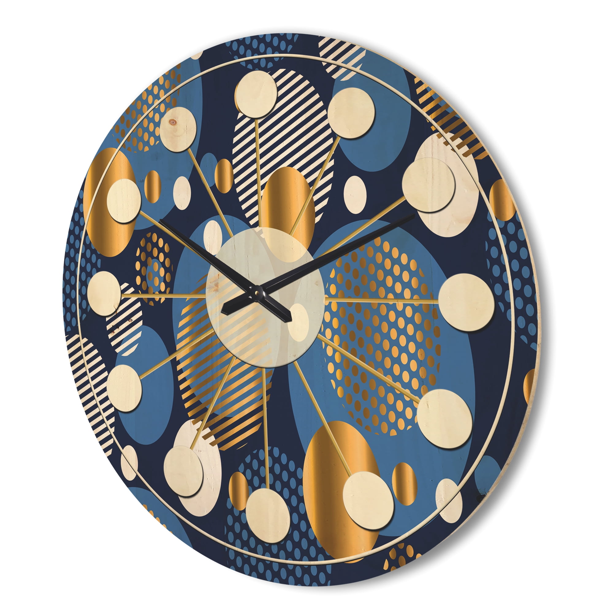 Designart 'Circular Abstract Retro Pattern Geometric XI' Mid-Century Modern Wood Wall Clock