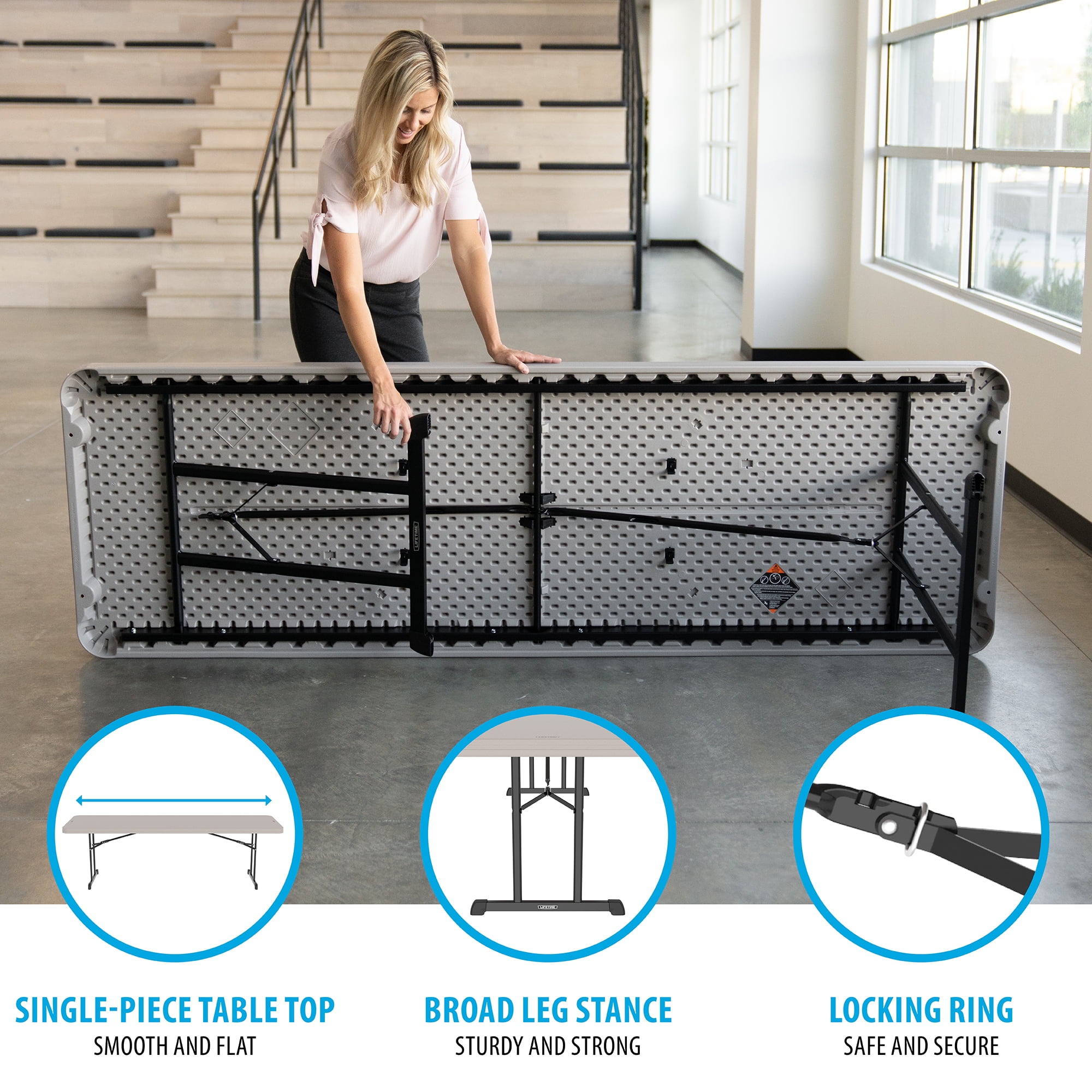 Lifetime 8 Foot Rectangle Folding Table, Indoor/Outdoor Professional Grade, Putty (80127)