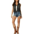 thumbnail image 2 of INSPIRE CHIC Women's Sleeveless Denim Vest Tassel Button Down Jean Waistcoat Jacket Black XS, 2 of 5