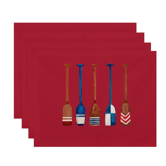 Simply Daisy, 18 x 14 Inch, Oar Multi Painted, Geometric Print Placemat (Set of 4), Red