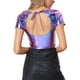 thumbnail image 3 of TOP CORTO METÁLICO INSPIRADOR CHIC PARA MUJERES CON ESCOTE CUADRADO Y MANGAS CORTAS, BRILLANTE, TAMAÑO S, AZUL MORADO, 3 of 6