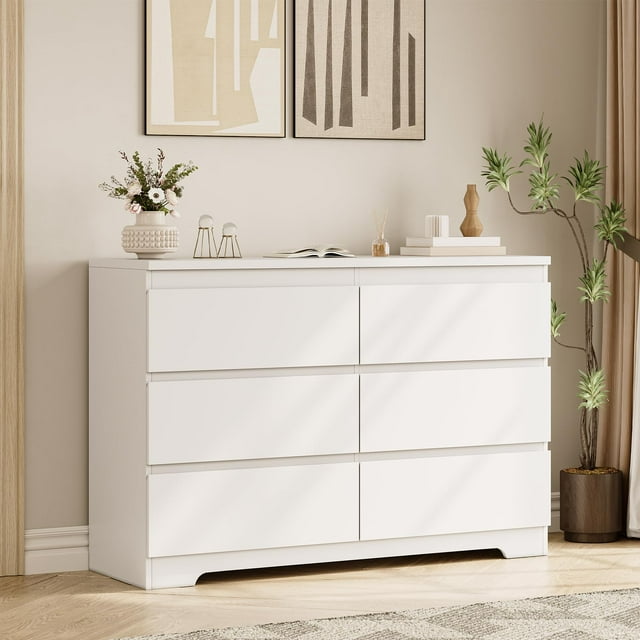 Commode Moderne Blanche à 6 Tiroirs, Commode Simplement Moderne, Commodes à 6 Tiroirs pour Rangement de Vêtements pour Chambre, Commode Double en Bois pour Chambre, Salon, Entrée