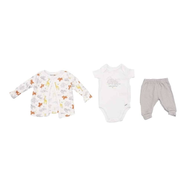 Conjunto George Conjunto, marca George, pañalero manga corta, pantalón, sudadera safari, neutro, talla 12M