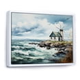thumbnail image 2 of Designart "Vintage Coastal Windmills in Watercolor" Architecture Framed Wall Art - Industrial White Wind Turbines Entryway Framed Wall Art, 2 of 6