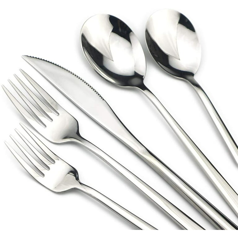 Walchoice 24-Piece Black Fork and Spoon Set, Stainless Steel Silverware Set  for Home & Restaurant, Metal Flatware Cutlery Set, Mirror Polished