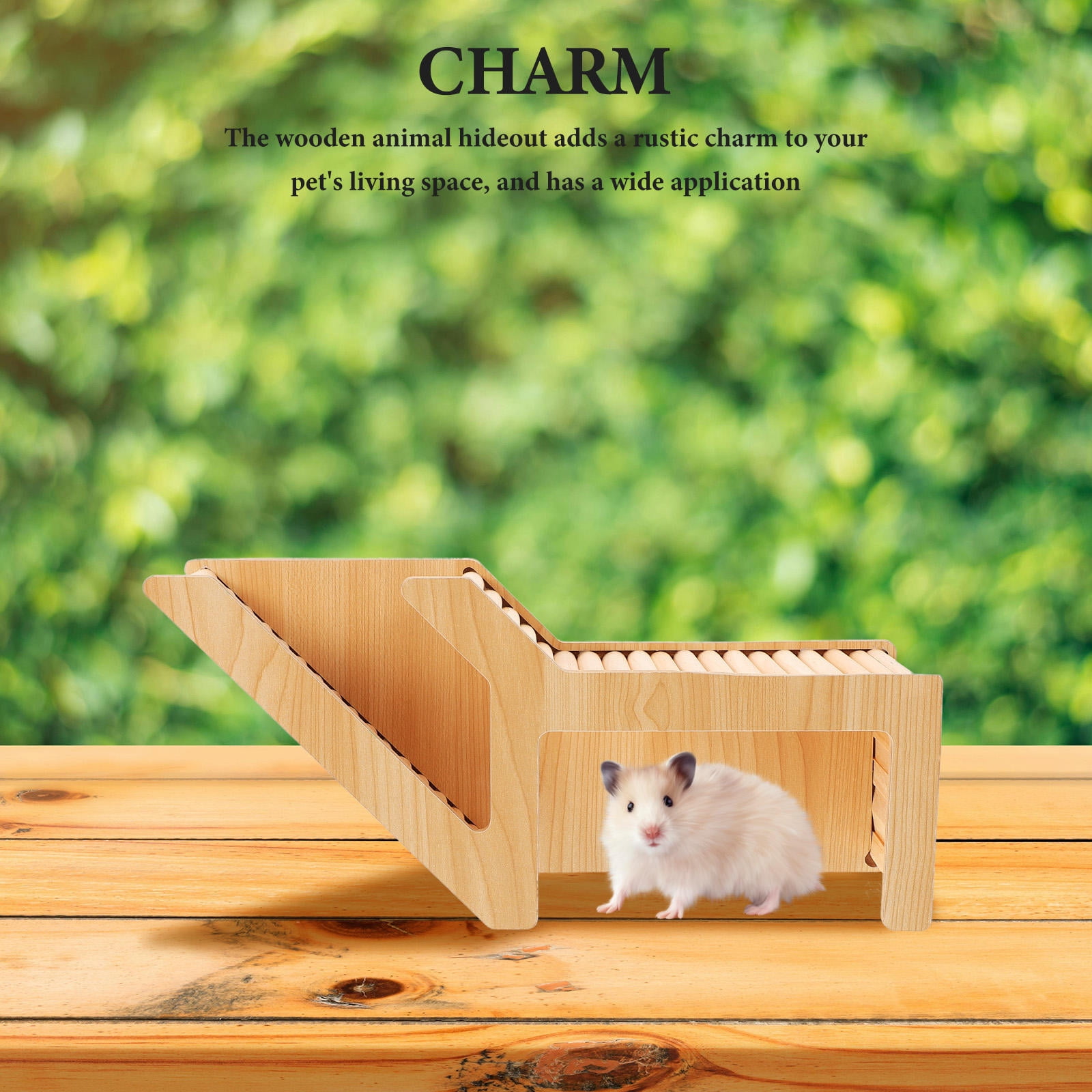 Tineasur Khaki Wooden Hideout House for Hamsters Guinea Pigs Small Animal Habitat