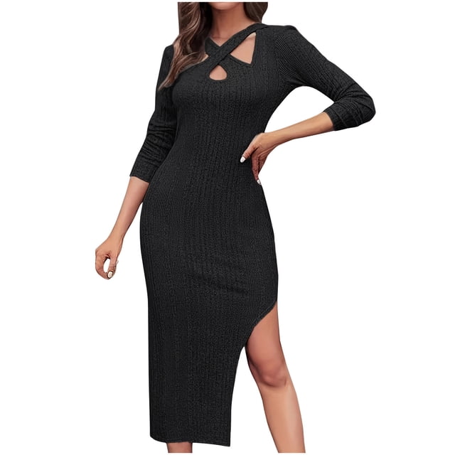 Birdeem Chandail-Over Oversize à Col Rond pour Femmes Automne Tricoté à Manches Longues Robes Courtes Épaisses
