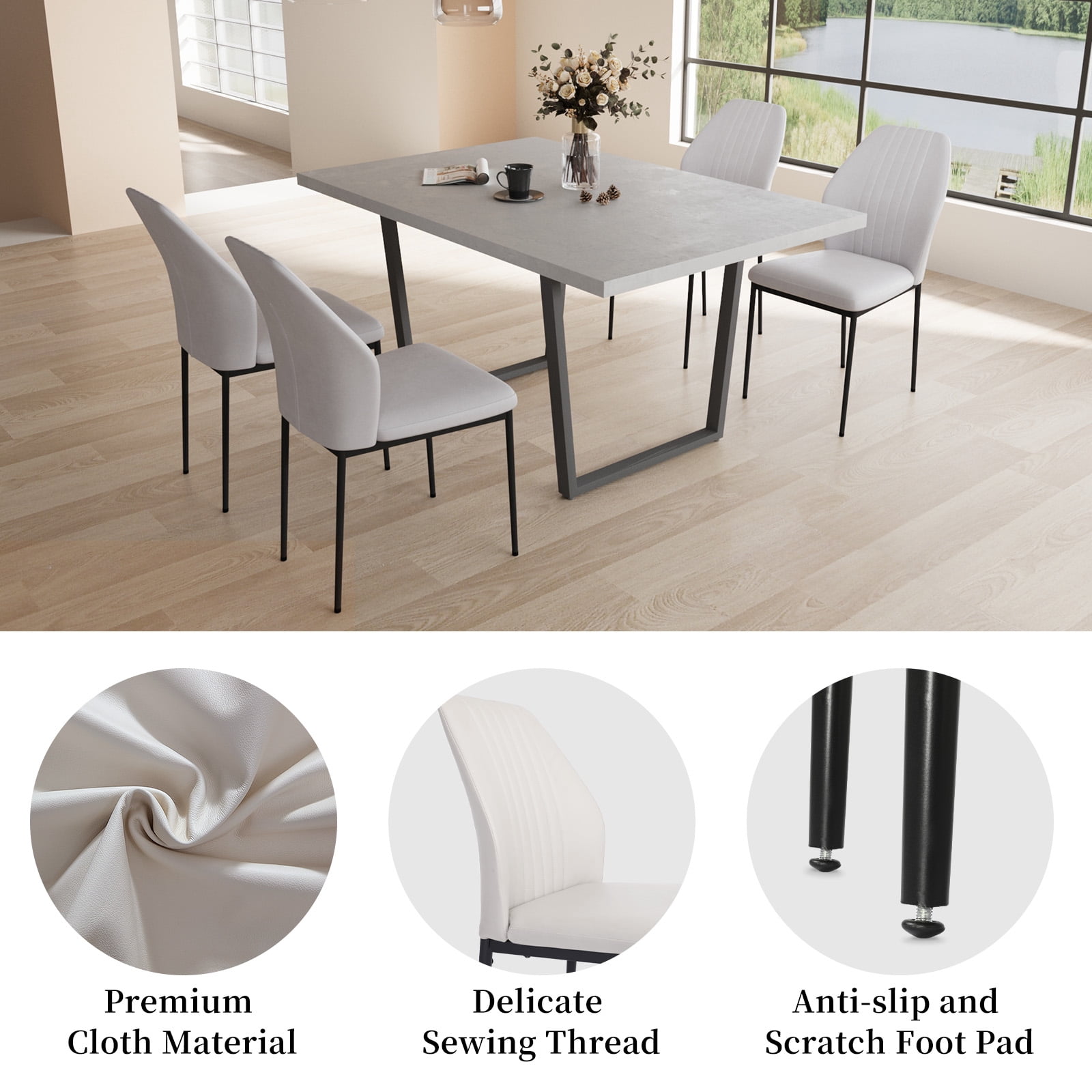 5 Piece Dining Table Set, 42.9 Inch Modern Kitchen Dining Table and Leather Dining Chairs for Kitchen Dining Room (Table + 4 White Chairs)