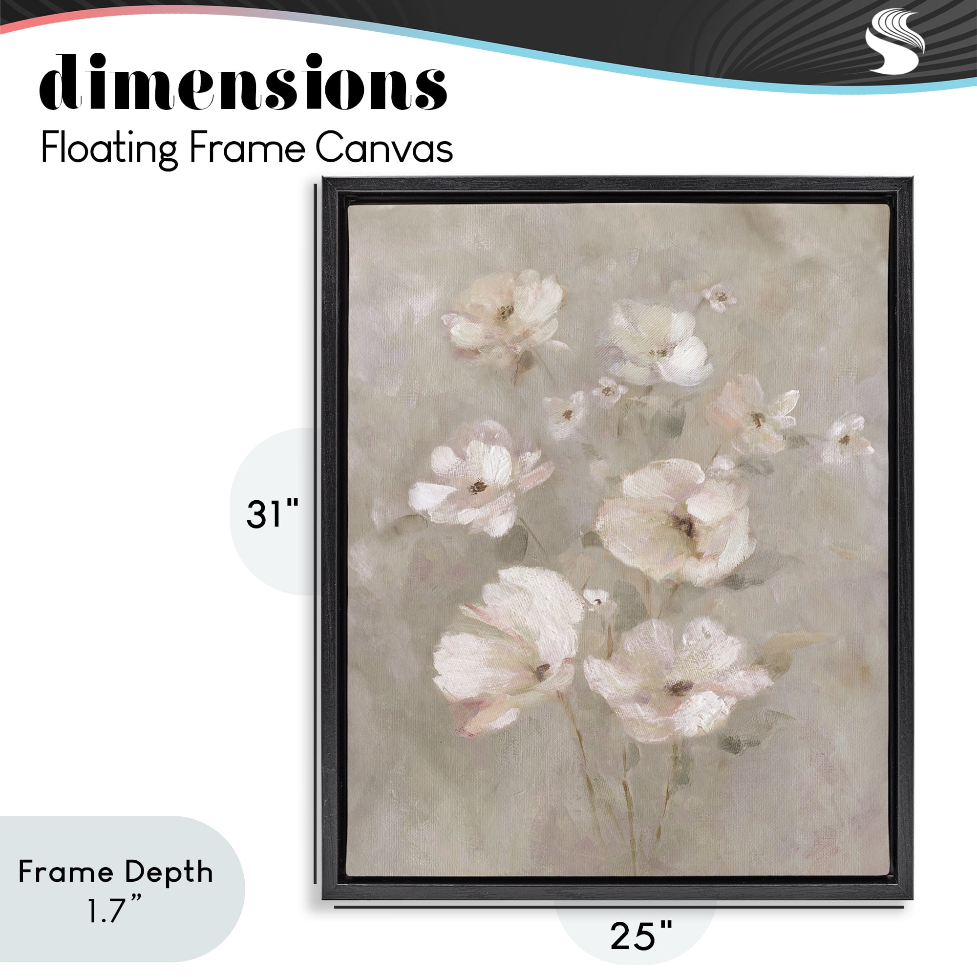 Stupell Industries Blush Florals over Beige Black Framed Floater Canvas Wall Art, design by Carol Robinson