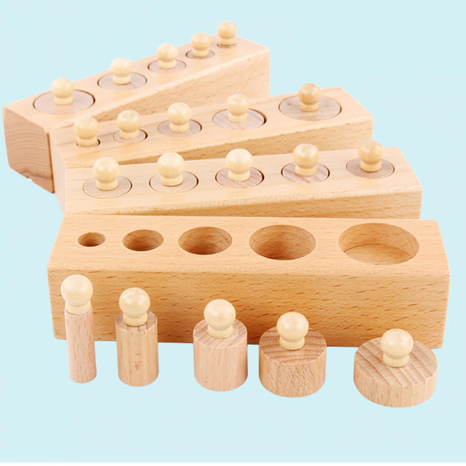 Montessori Wooden Cylinders Toys Building Sets Block Activity Preschool Kids G 