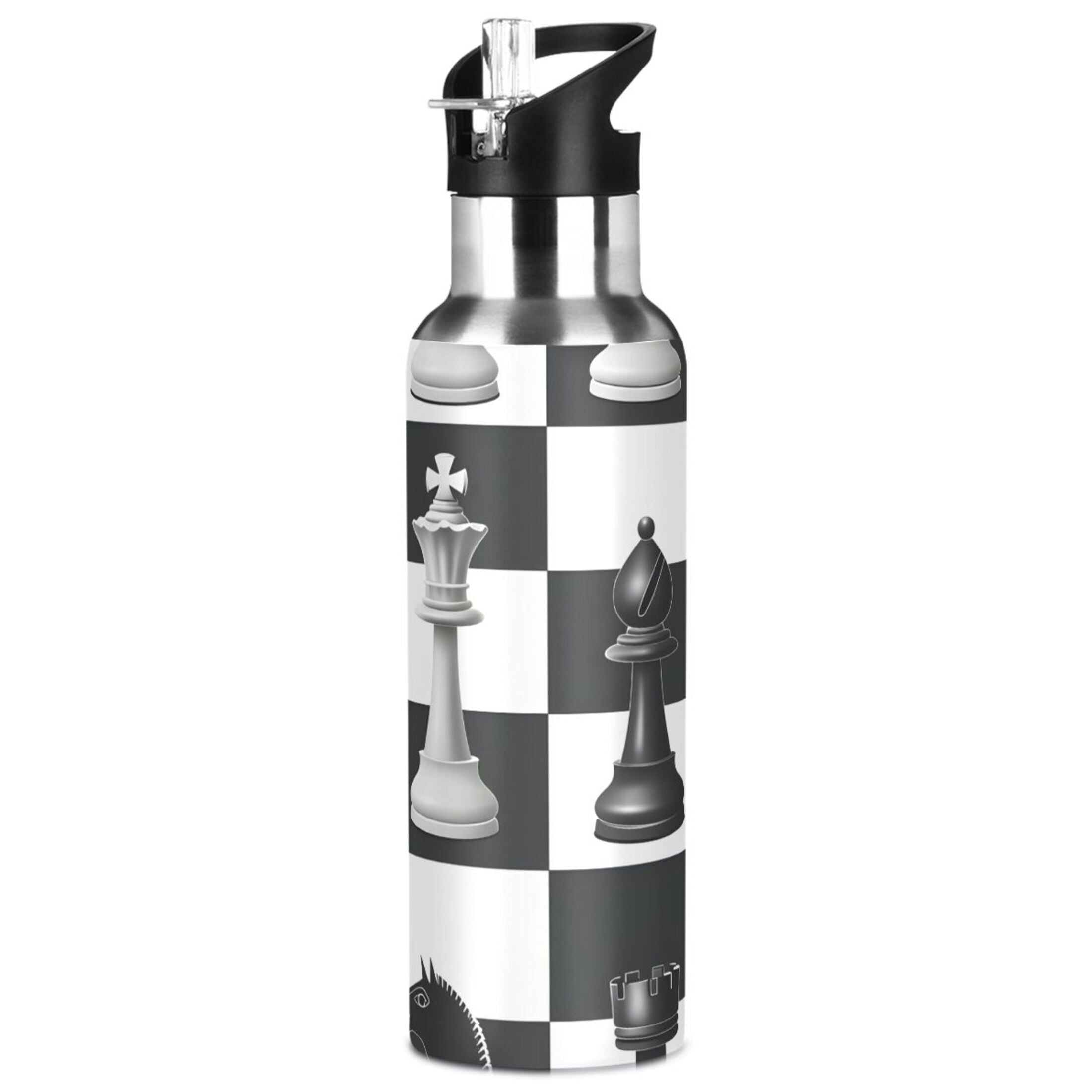 OREZI Stainless Steel Water Bottle Chess Pieces and Board 34oz/1000ml Double Wall Vacuum Insulation Leakproof for Sports Travel