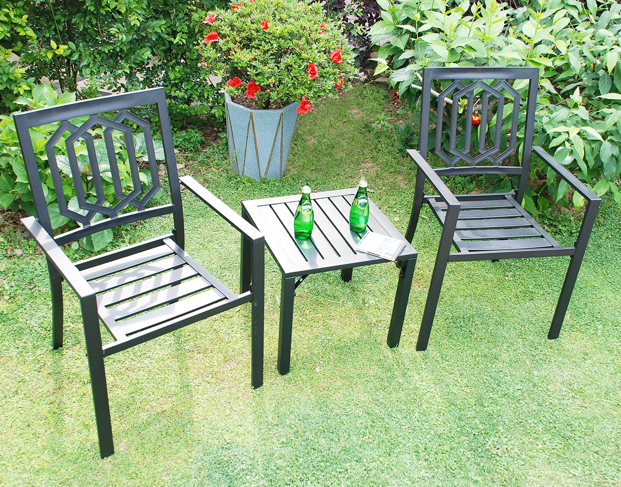 3piece Patio Furniture Set, Outdoor Metal Porch Set Square Metaltop