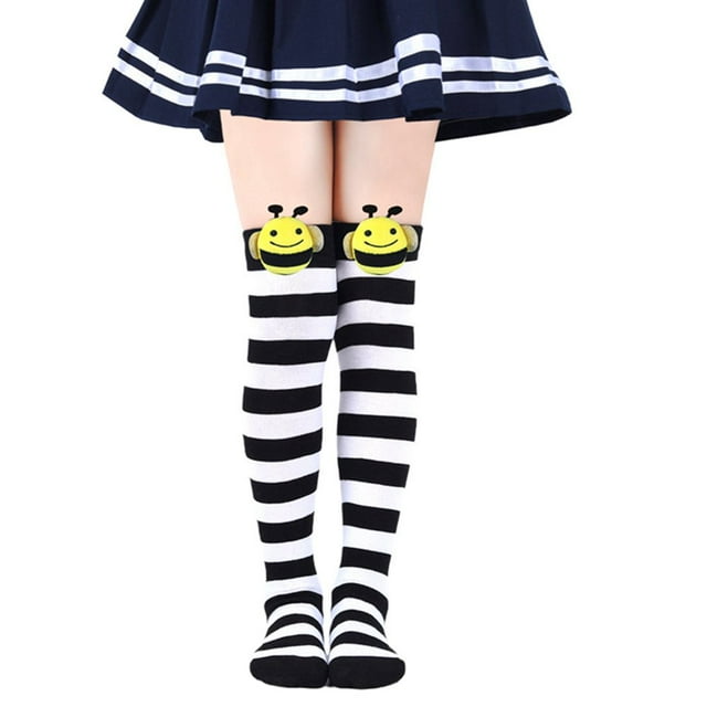 Kids Girls Knee High Socks Cute Halloween Striped Bee Animal Socks Long Boot Crazy Silly Fun Gift for Child