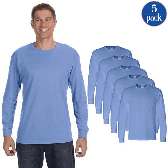 Gildan Men's DryBlend Long Sleeve T-Shirt, 5-Pack Crewneck Classic Fit Tee, Carolina Blue, XL