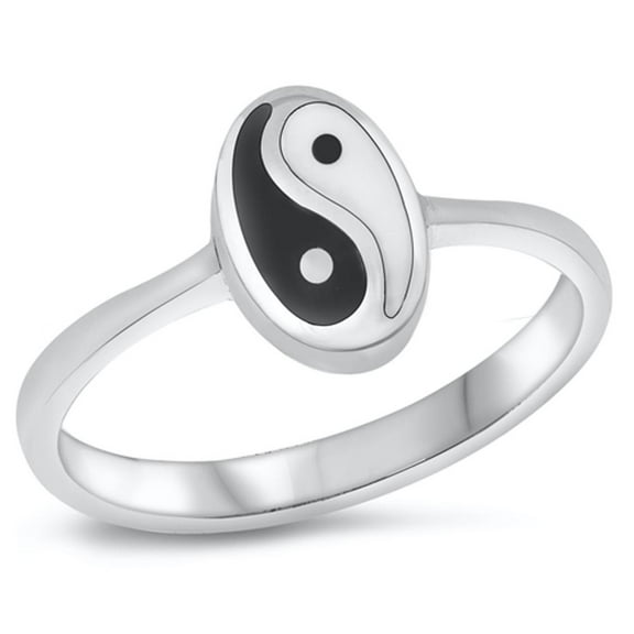 CHOOSE YOUR COLOR Minimalist Yin Yang Ring .925 Sterling Silver Band Jewelry Female Male Size 8