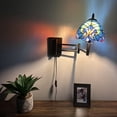 thumbnail image 3 of Tiffany Style Sconce Lamp Plug In Swing Arm Blue Green Stained Glass LED Bulb Included 13”W*8”D*15”H, 3 of 8