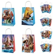 12 PCS Moana Cartoon Anime Party Kraft Paper Goodie Bags – Small Gift Bags for Moana Themed Birthday Supplies & Decor