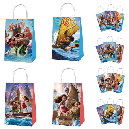 12 PCS Moana Cartoon Anime Party Kraft Paper Goodie Bags – Small Gift Bags for Moana Themed Birthday Supplies & Decor