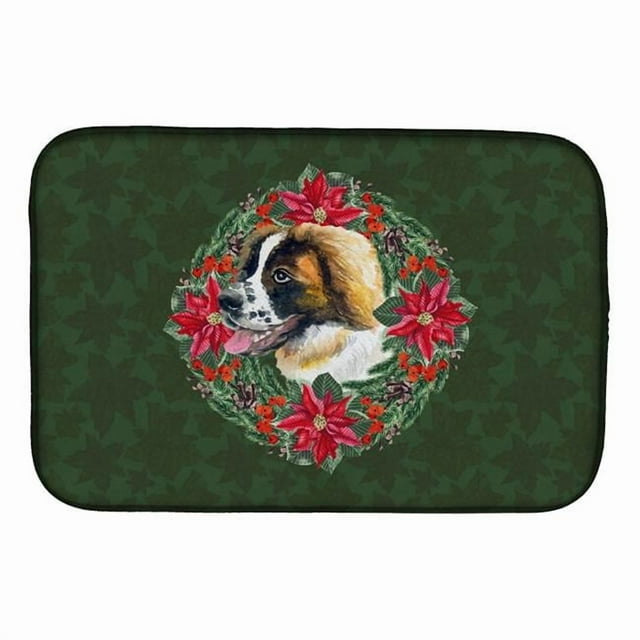 Carolines Treasures CK1545DDM Saint Bernard Poinsetta Wreath Dish Drying Mat
