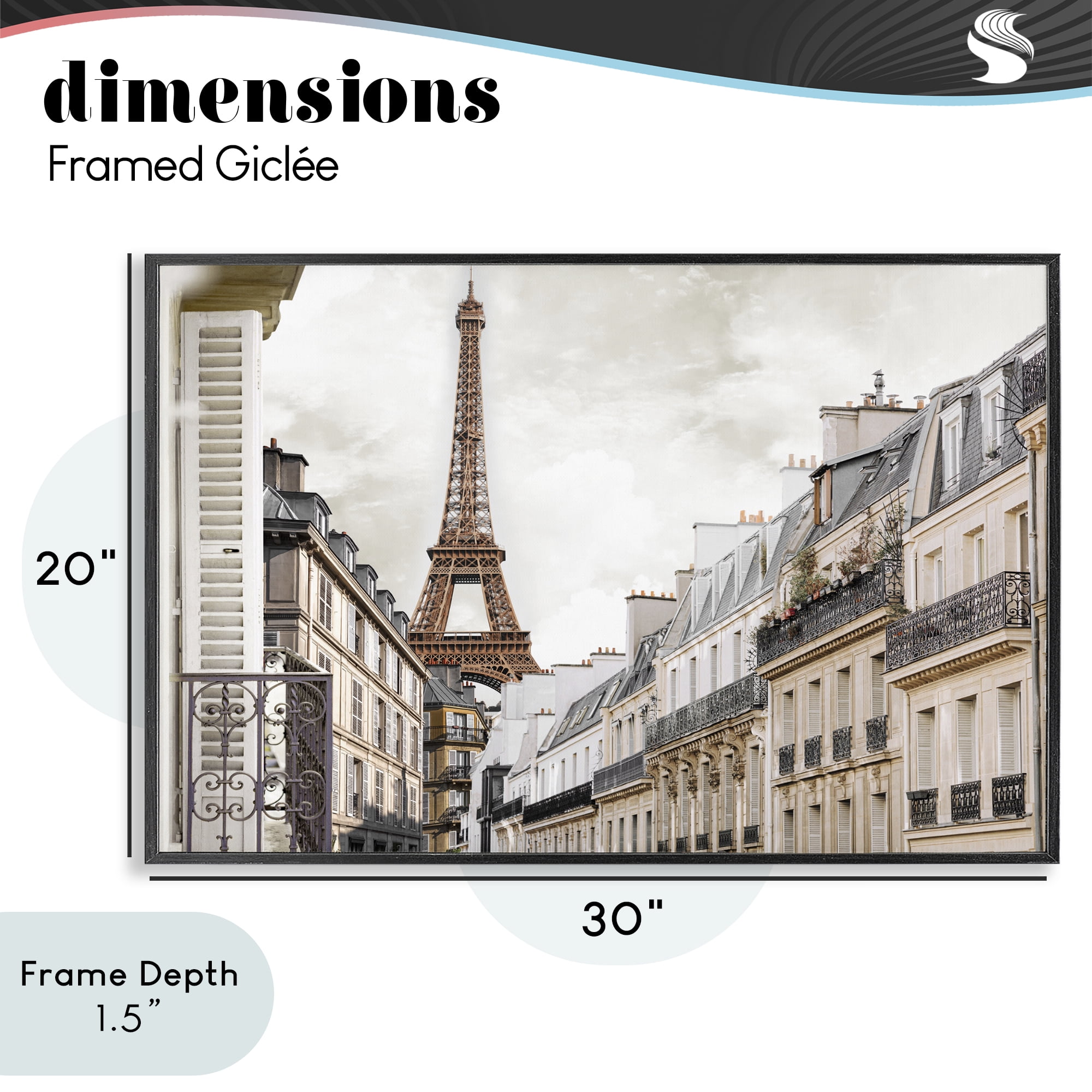 Stupell Industries Eiffel Tower Through Parisian Balconies Black Framed Giclee Art, design by CAD Designs