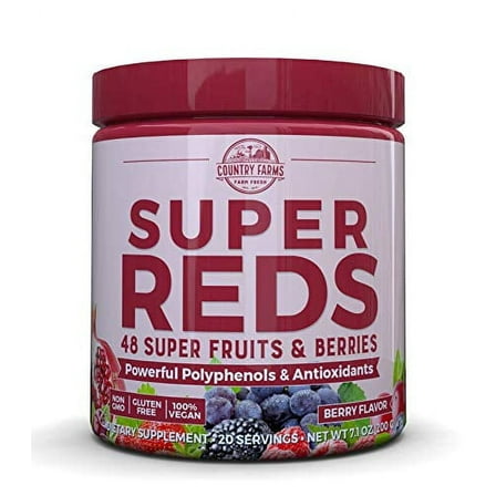 Country Farms Super Reds Energizing Polyphenol Super Food Drink Mix, Berry Flavor, 7.1 Oz