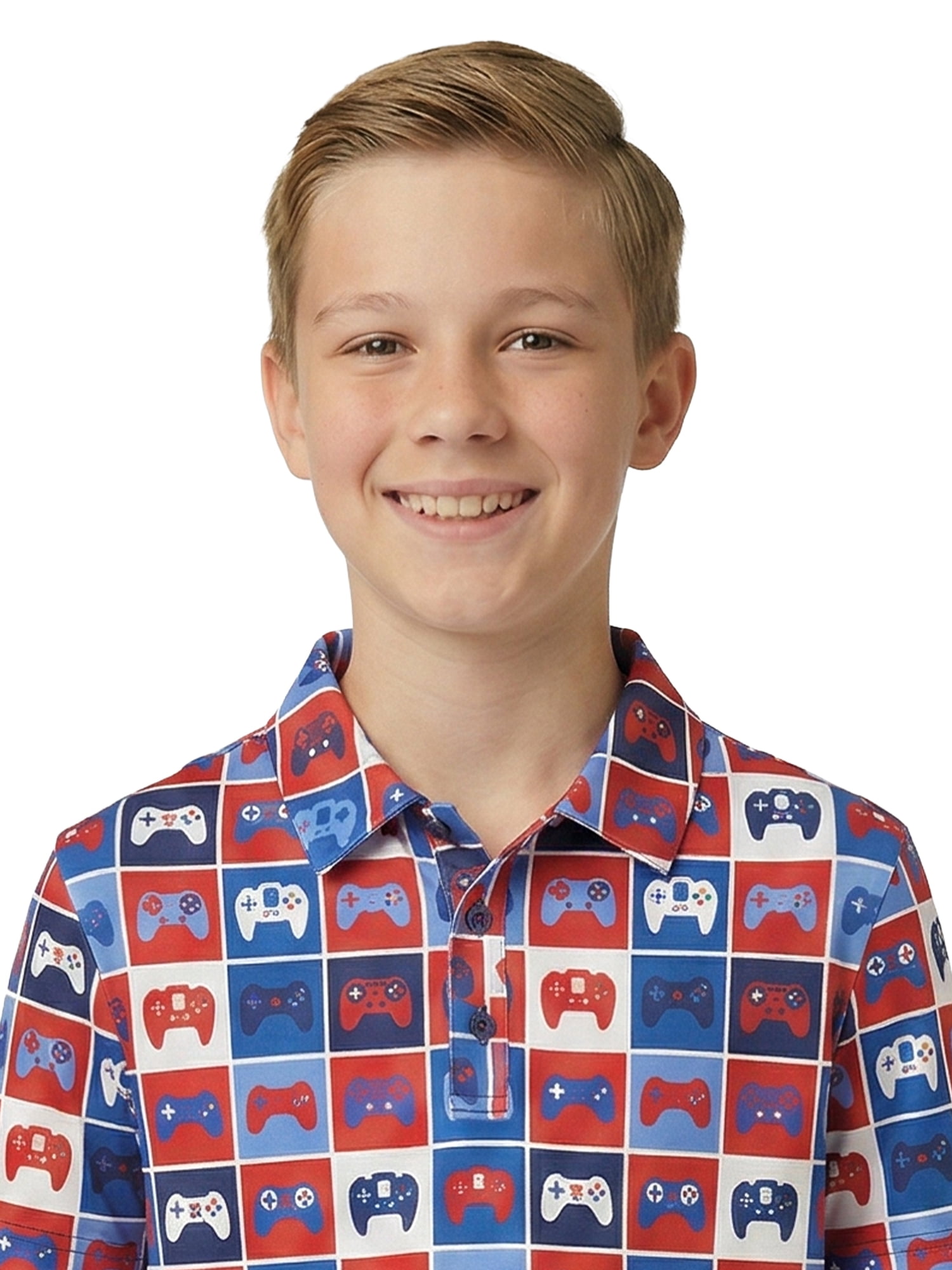 Birdie Bound Boys Performance Gamer Grid Golf Polo Shirt, Sizes XS-XL