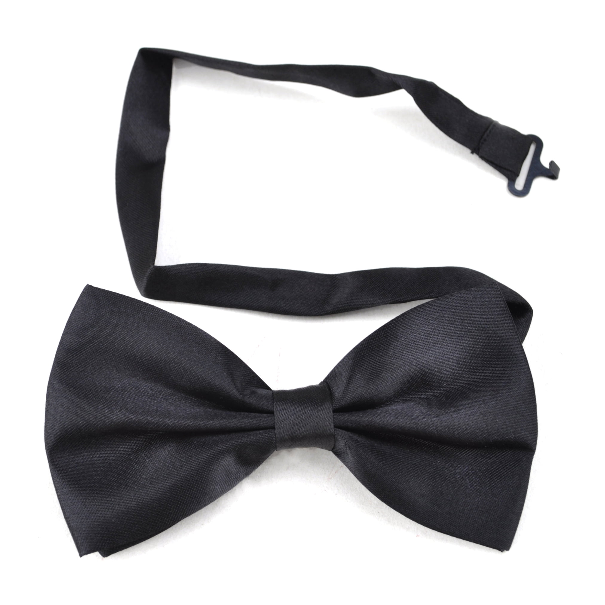 Toptie Mens Solid Black Pretied Satin Bowtie Bow Tie