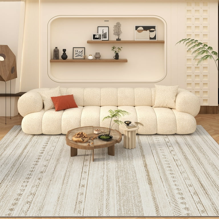 Area Rug Living Room Rugs - 5x7 Washable Large Soft Neutral Boho Moroc