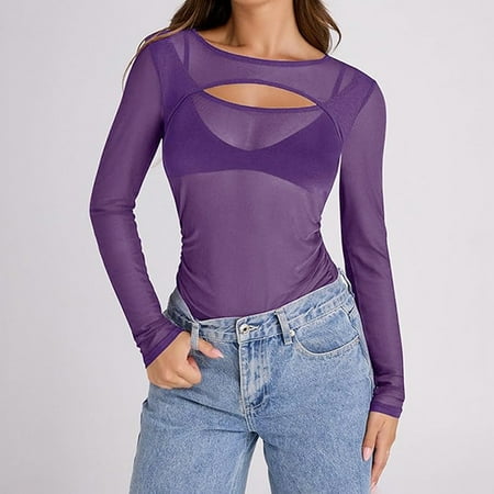 

Upf 50 Long Sleeve Women White Crew Neck Moisture Wicking Shirts for Women Womens Rash Guard Long Sleeve Purple L
