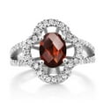 thumbnail image 2 of Gem Stone King 1.91 Ct Oval Checkerboard Red Garnet 925 Sterling Silver Women's Split Shank Statement Ring (Size 5), 2 of 4