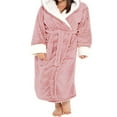 thumbnail image 3 of Women Bathrobe Flannel Warm Long Robe Waist Lace-up Pocket Nightgown for Autumn Winter, 3 of 5
