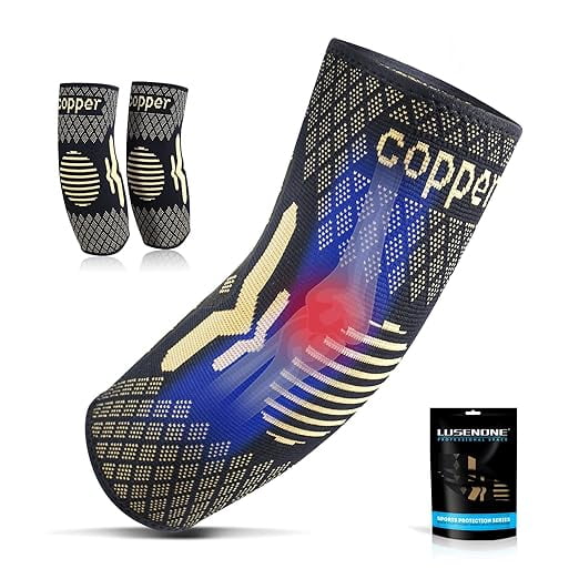 2 Pack Copper Elbow Brace for Tendonitis and Tennis Elbow, Elbow Compression Sleeve, Tennis Elbow Brace for Women & Men Support for Elbow Pain Relief, Arthritis, Bursitis, Weightlifting (LARGE)