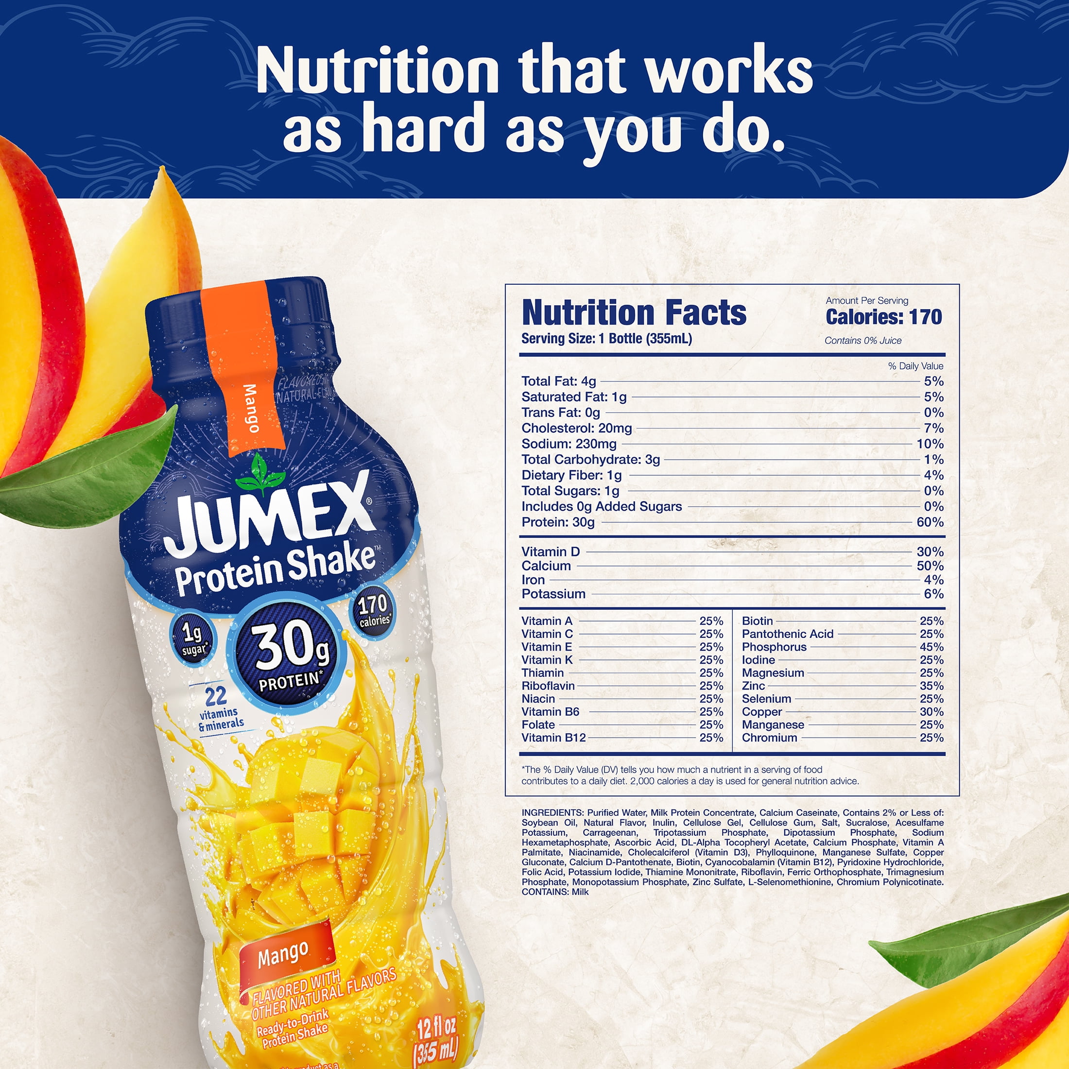 Jumex Protein Shake Mango, 30g Protein, 12 fl oz, 4 Pack
