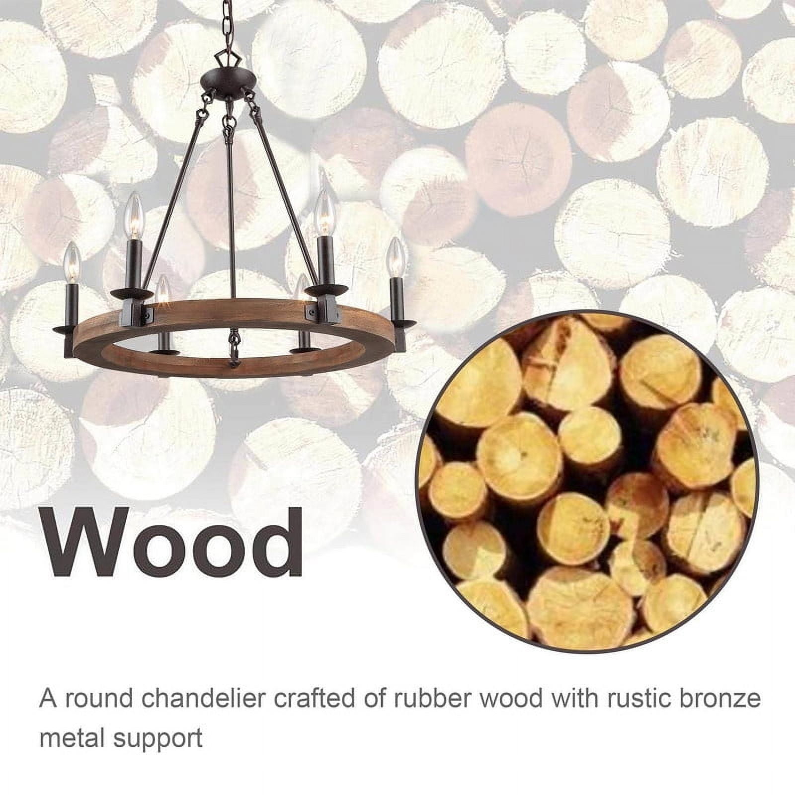 LNC 6-Light Wagon Wheel Chandelier with Wood Frame and Bronze Accents