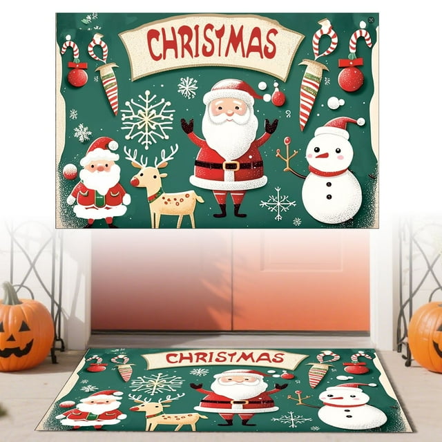 BKER Cute Santa Welcome Door Mats Merry Decorative Doormat For Front Door Merry Doormat Non Slip Floor Rug For Entrance Winter Doormat For Indoor Outdoor