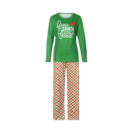 

Nokpsedcb Christmas Family Pajamas Matching Set Dear Santa Pullover Tops Plaid Pants Dad Mom Kids Baby Sleepwear Green Women L