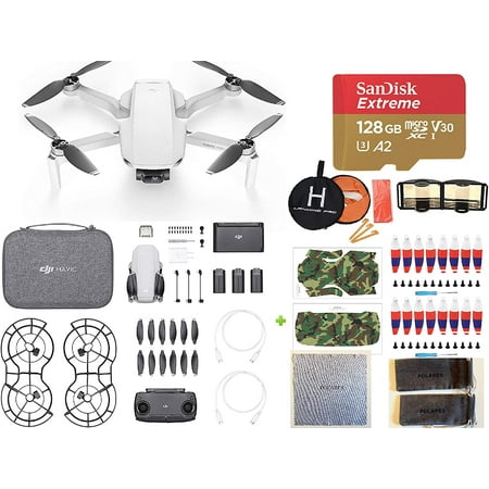DJI Mavic Mini Drone Fly More Combo Ultralight Foldable 3 Axis GPS with 2.7K FHD 12 MP Camera, All-You-Need Bundle, 30 Mins Flight Time, 3 Batteries, Carrying Bag, 128GB SD, Color Propeller and More