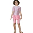 thumbnail image 2 of Mceream Muslim Islamic Girls 2 Piece Swimsuits Modesty Short Sleeves Bathing Suit with Swim Skort Skirt Color Block Surfing Beach Swimwear 4-12 Years, 2 of 6