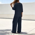 thumbnail image 7 of Bloomae Women's Loungewear Set 2 Piece Cotton Linen V Neck Long Sleeve Shirt & Wide Leg Pants with Pockets Lightweight Casual Solid Color Loose Fit Summer Outfit Navy XXL, 7 of 7