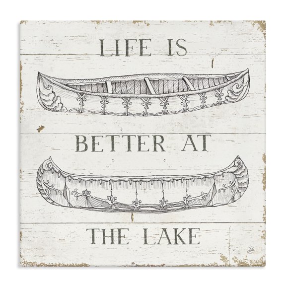 Stupell Industries Farmhouse Better At The Lake with Boats Canvas Art, 24 x 24, by Daphne Brissonnet