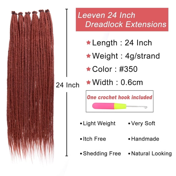 WEIF-24 Inch SE Dreadlock Extensions 20 Strands Ginger Synthetic Handmade Crochet Dreads Copper Red Reggae Style Braiding Hair 0.6 cm Width Loc Extensions for Women Men #350