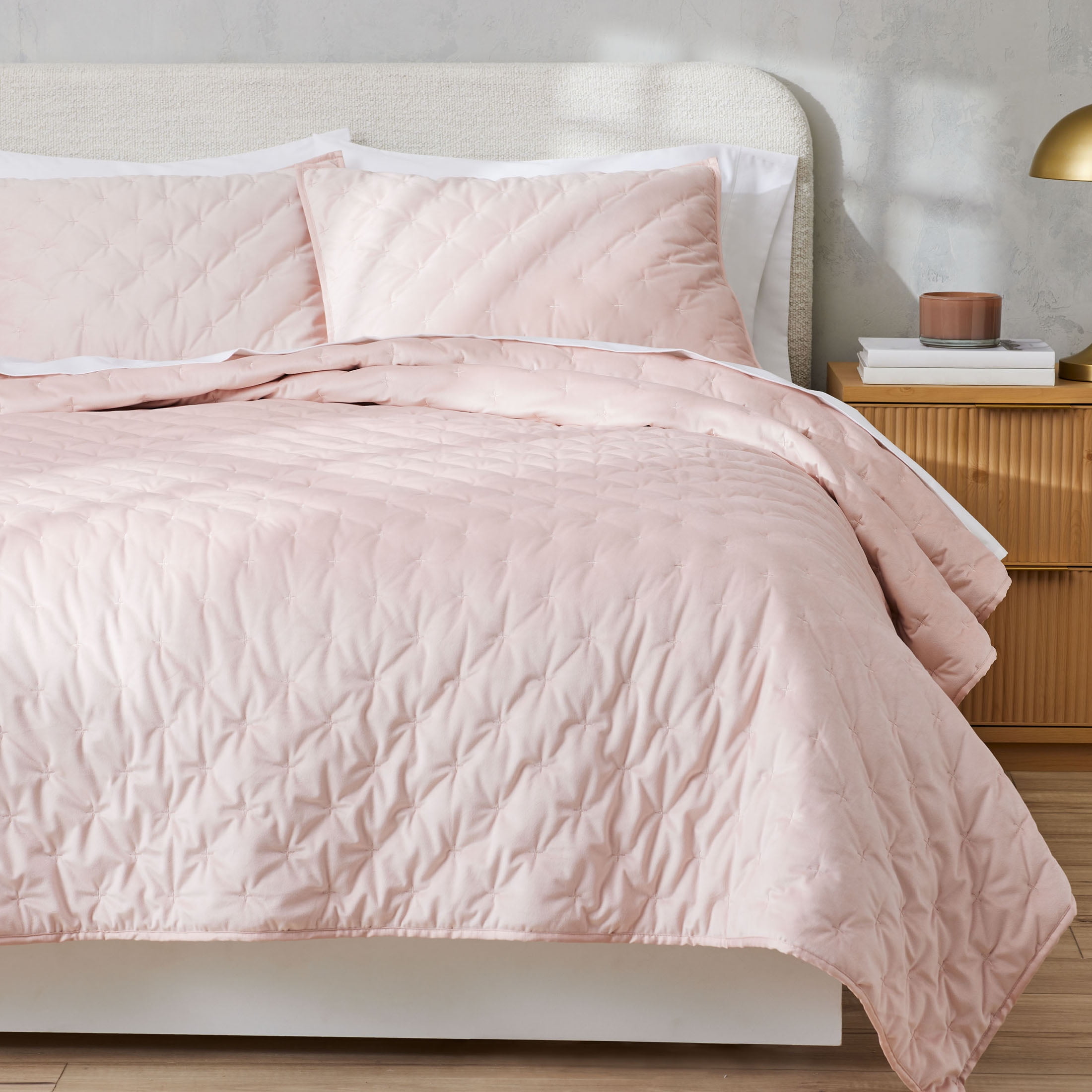 Better Homes & Gardens Blush Pink Soft Velvet Embroidered Pillow Shams, Standard (2 Count)