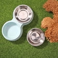 thumbnail image 6 of Double Cat Dog Bowl,Pets Water & Food Bowl Set for Small Medium Dogs Cats,Pet Supplies,Dog Double Bowl Puppy Food Feeder Stainless Steel Pet Drinking Dish,Light Blue,9.84x5.31x1.97In, 6 of 7