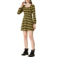 thumbnail image 6 of INSPIRE CHIC Women's Fall Square Neck Long Sleeves a-Line Plaids Dress M Black-Yellow, 6 of 8